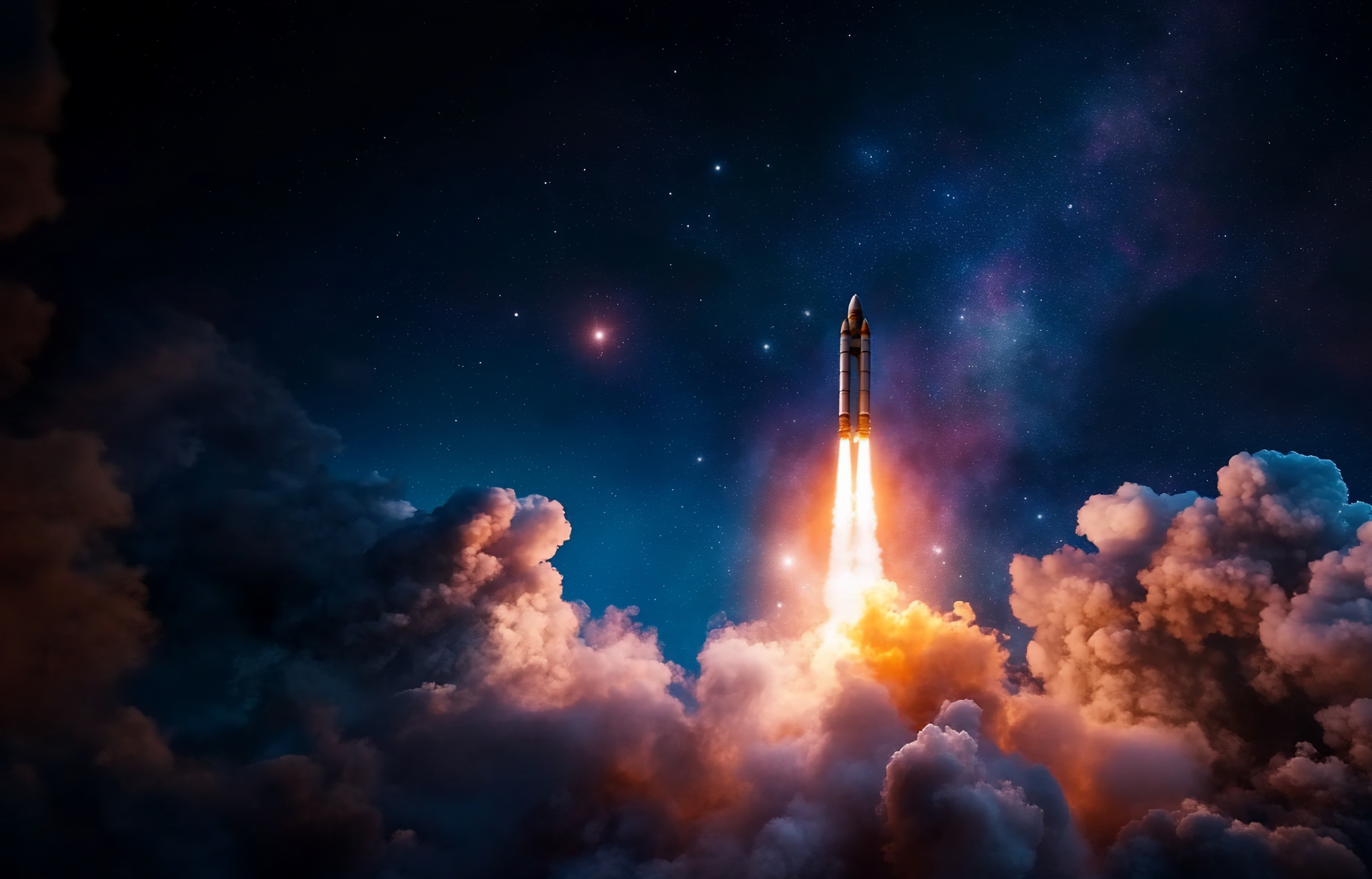 Rocket launching into space representing growth and innovation