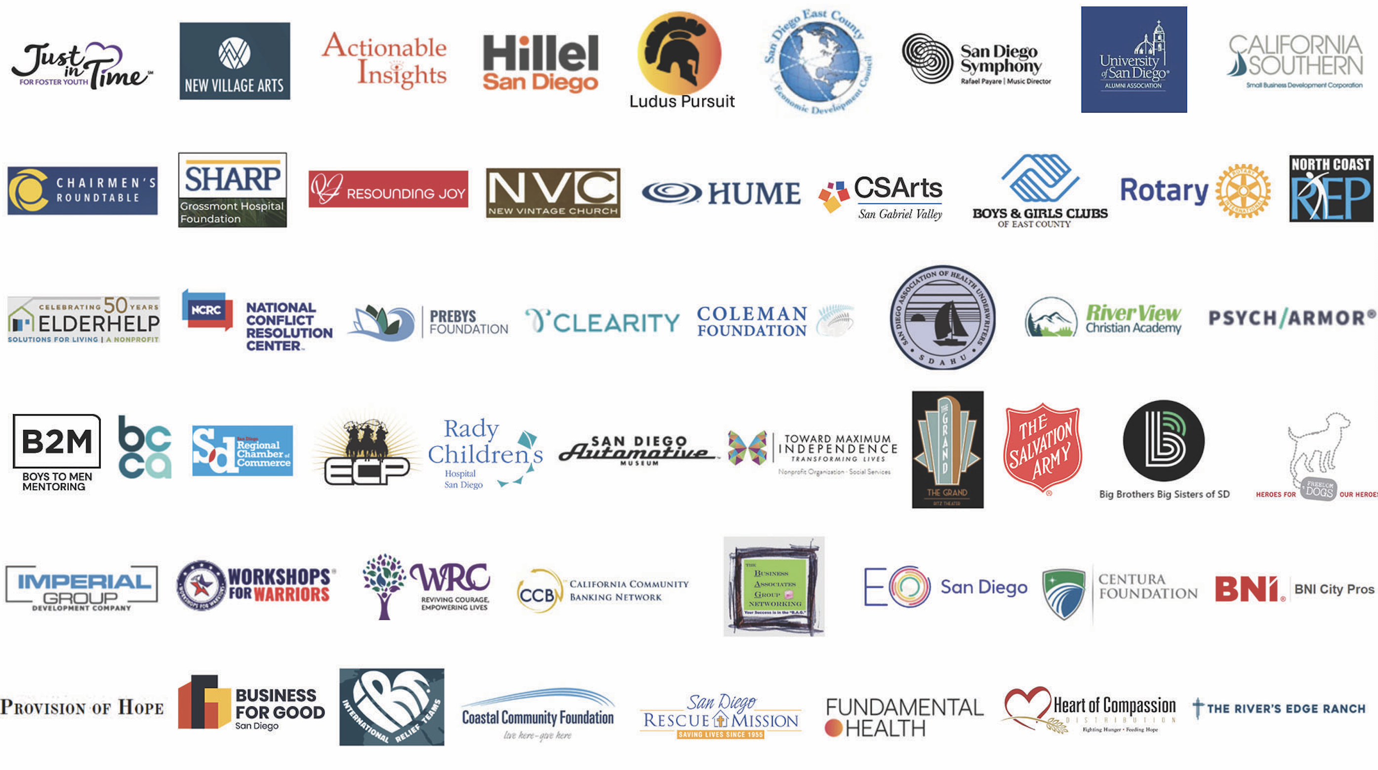 Logos of charitable organizations and community partners supported by Endeavor Bank
