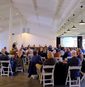 Business meeting with audience attending presentation